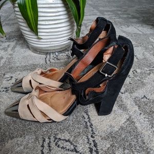 Jeffrey Campbell black tan heels